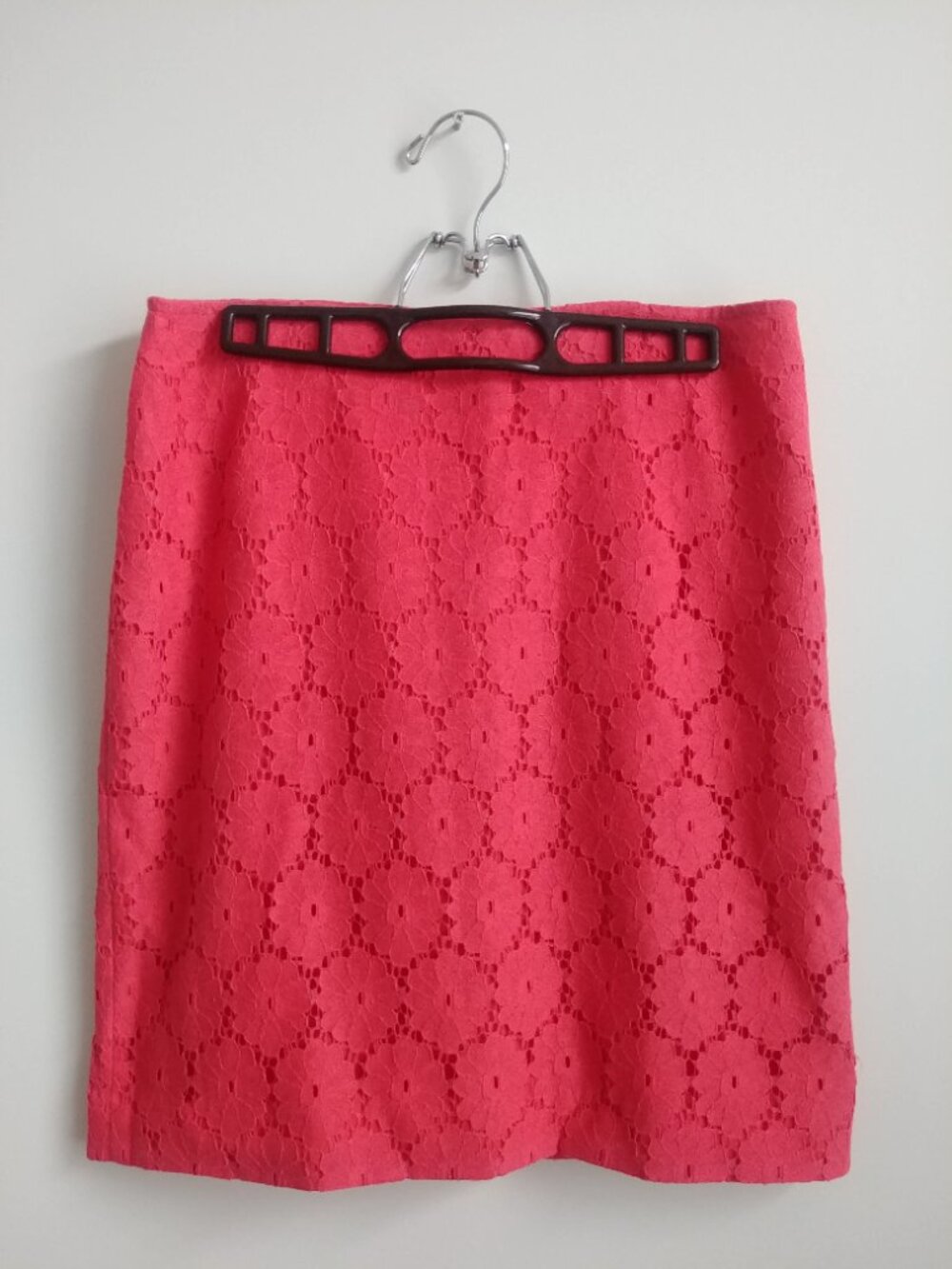 Ann Taylor Coral Pink Cotton Blend Lace Mini Pencil Skirt 8P Petite